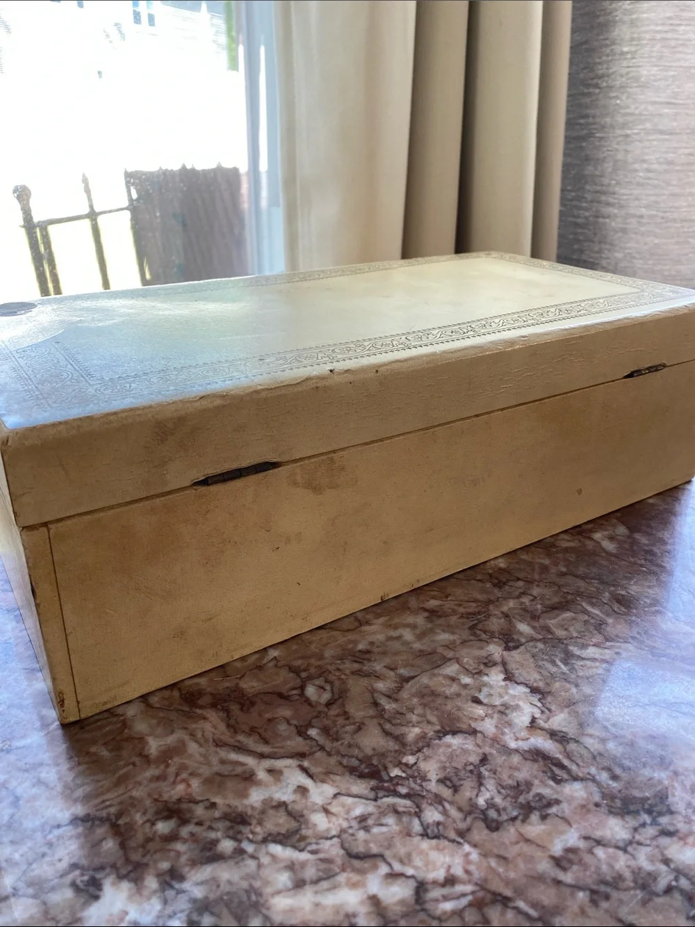 Vintage Decorative Tan Jewelry Storage Box with Drawers